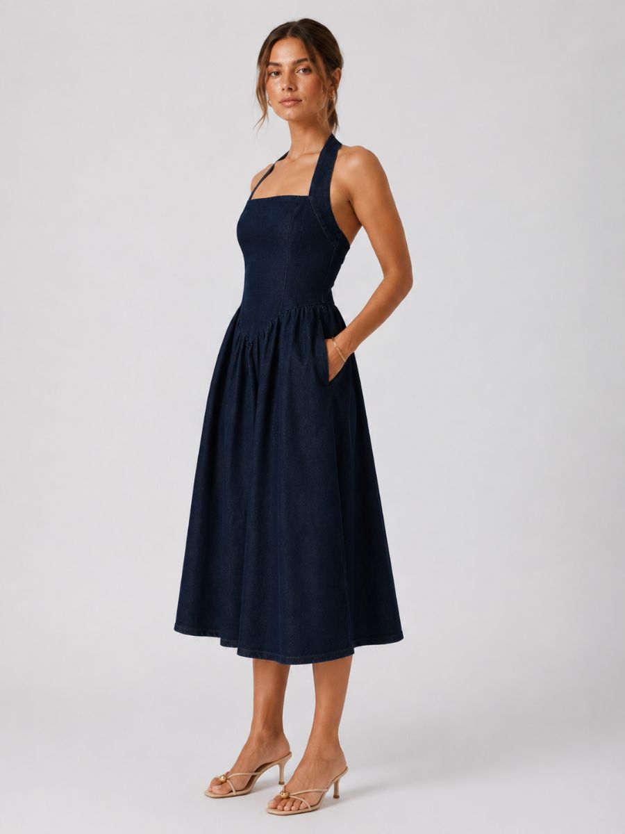 Davis Denim Halter Midi Dress