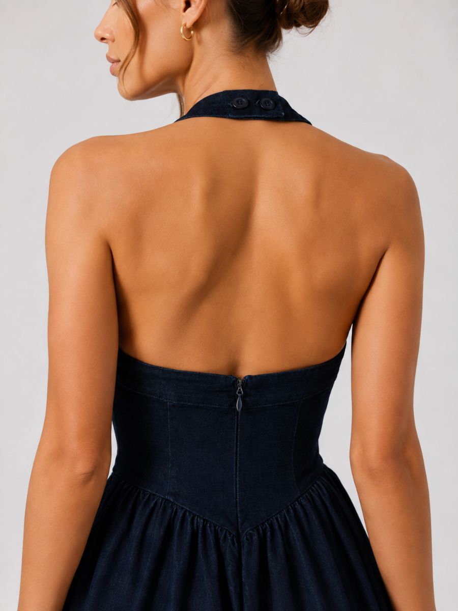 Davis Denim Halter Midi Dress