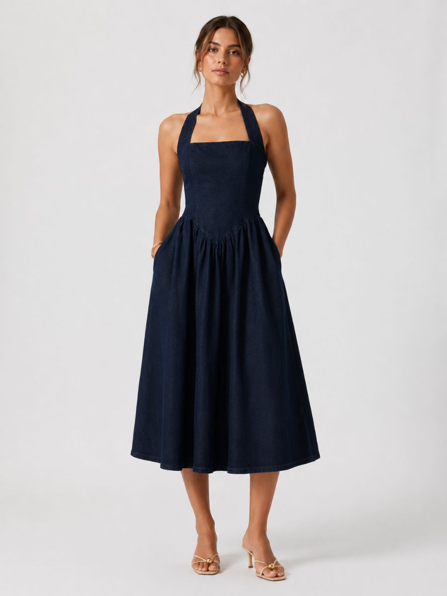 Davis Denim Halter Midi Dress