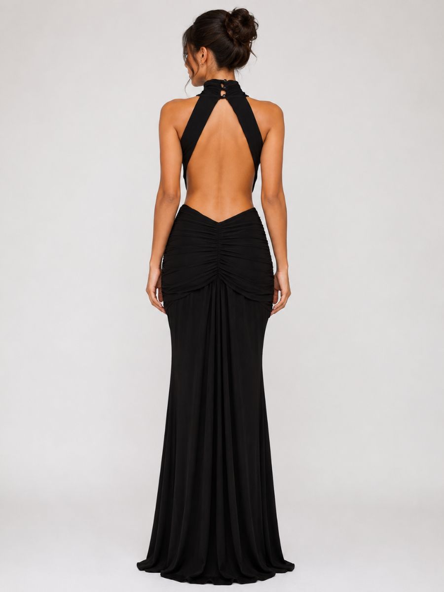 Vienne Jersey Halter Peep Maxi Dress