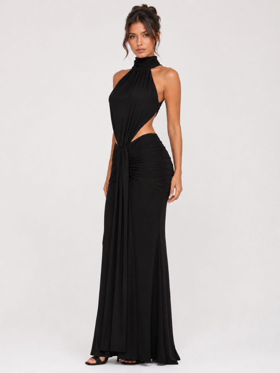 Vienne Jersey Halter Peep Maxi Dress