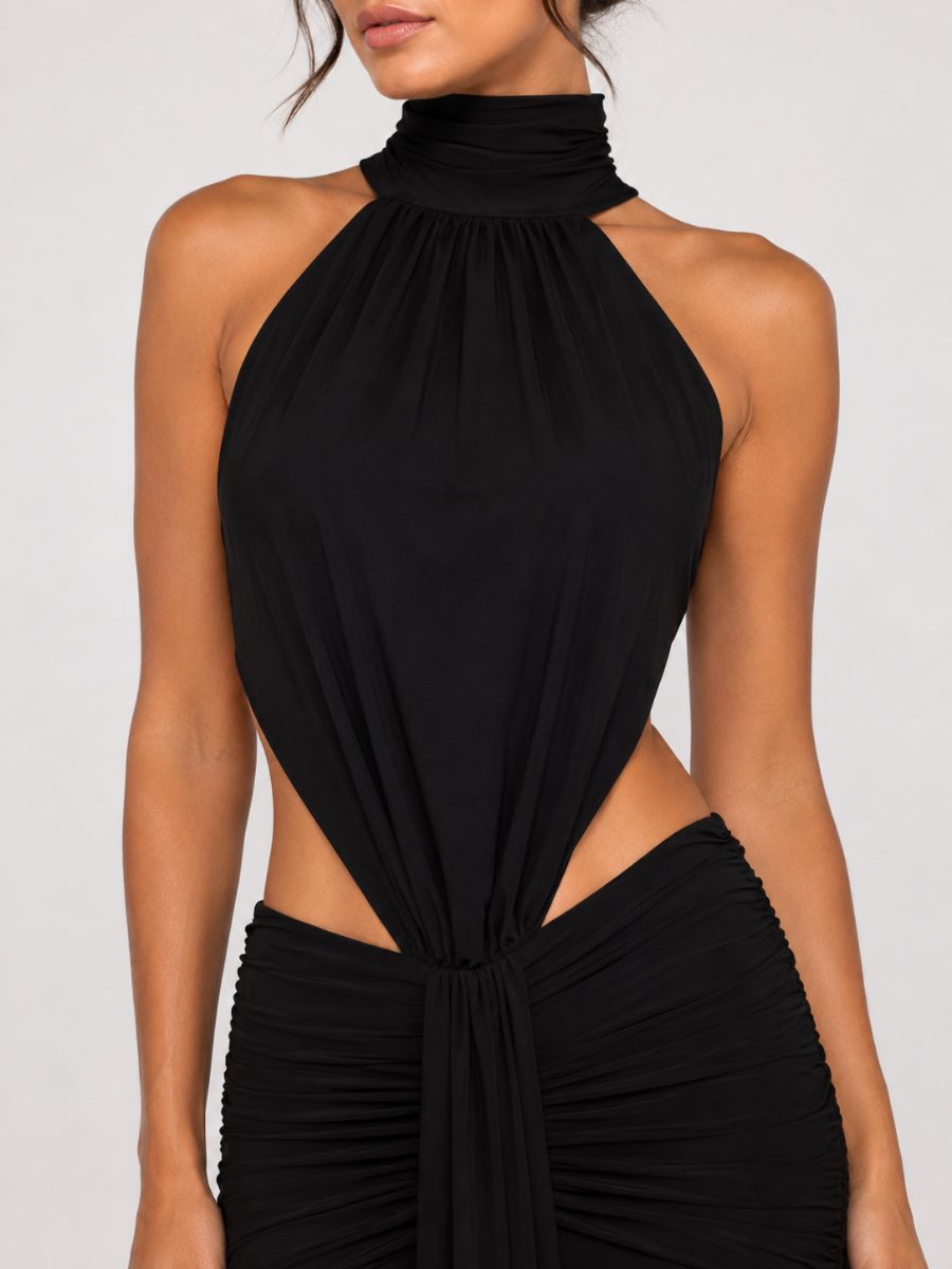 Vienne Jersey Halter Peep Maxi Dress