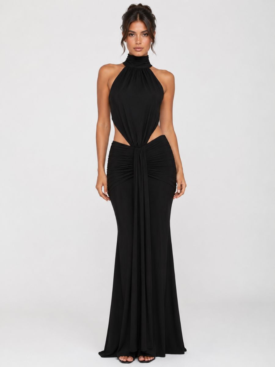 Vienne Jersey Halter Peep Maxi Dress