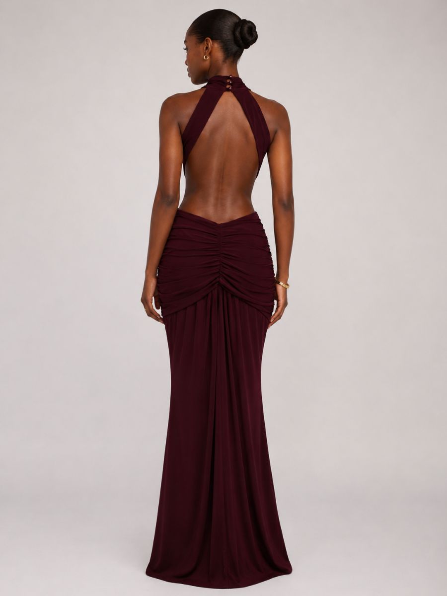 Vienne Jersey Halter Peep Maxi Dress