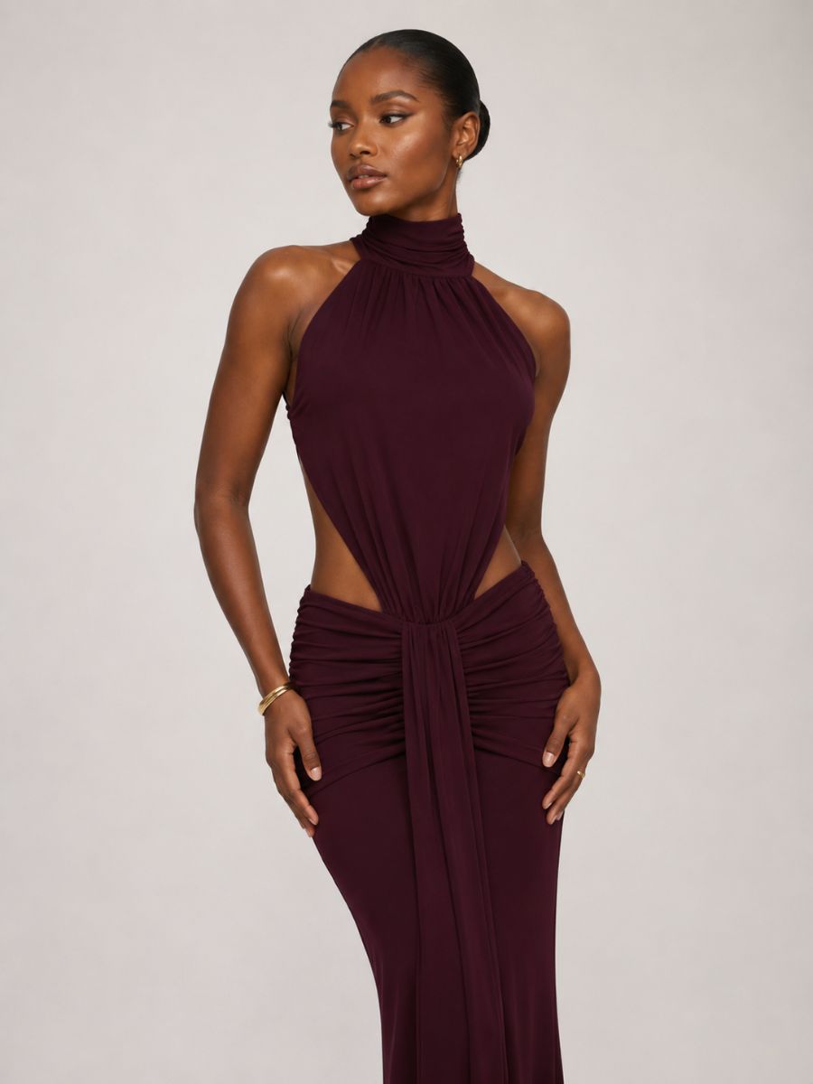 Vienne Jersey Halter Peep Maxi Dress