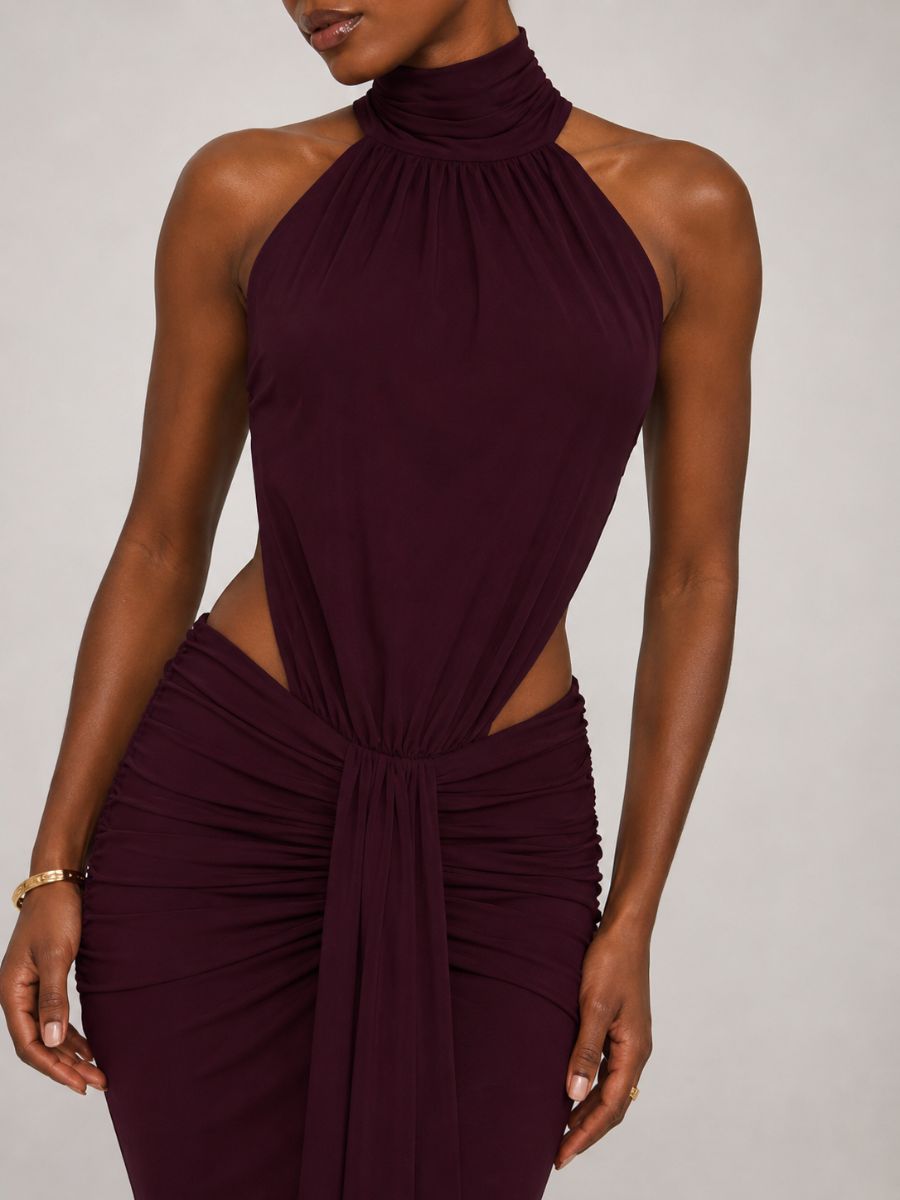 Vienne Jersey Halter Peep Maxi Dress