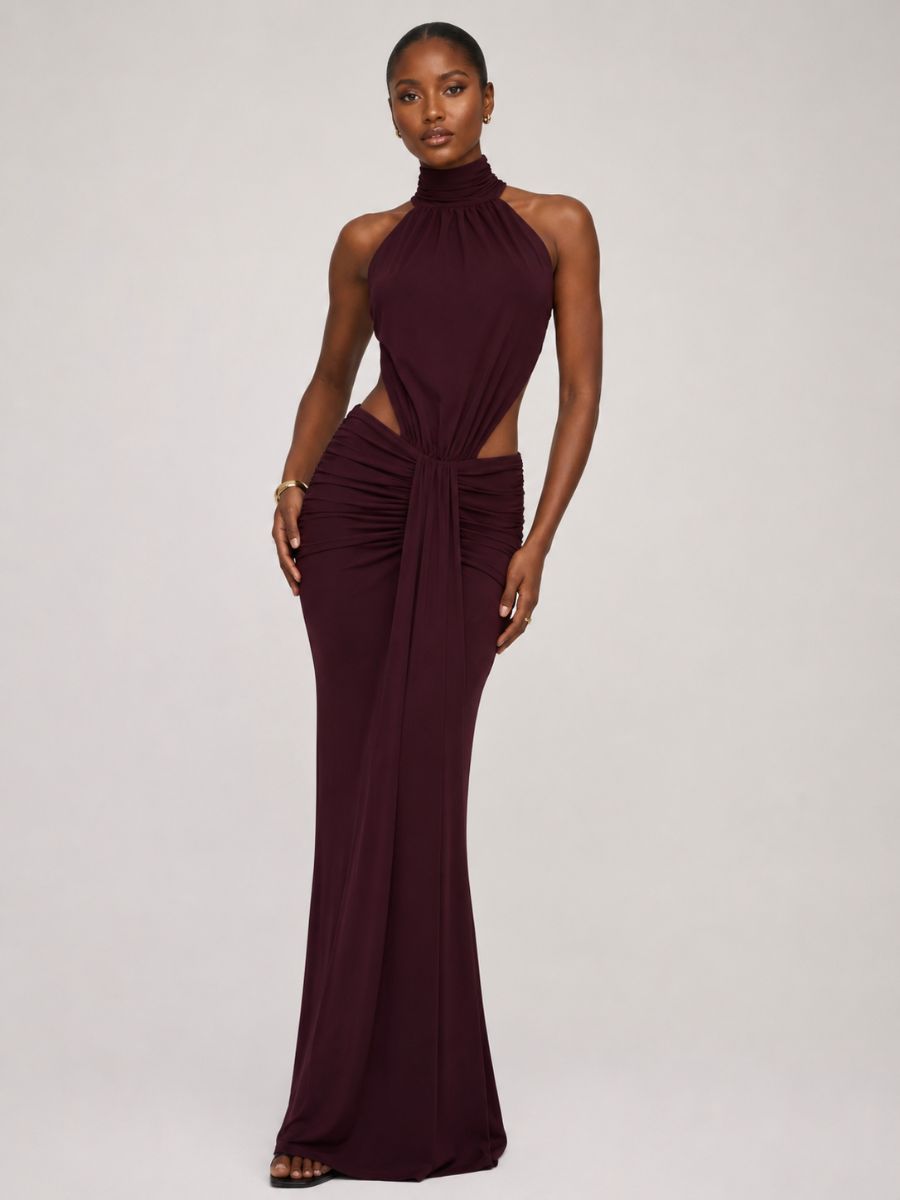 Vienne Jersey Halter Peep Maxi Dress
