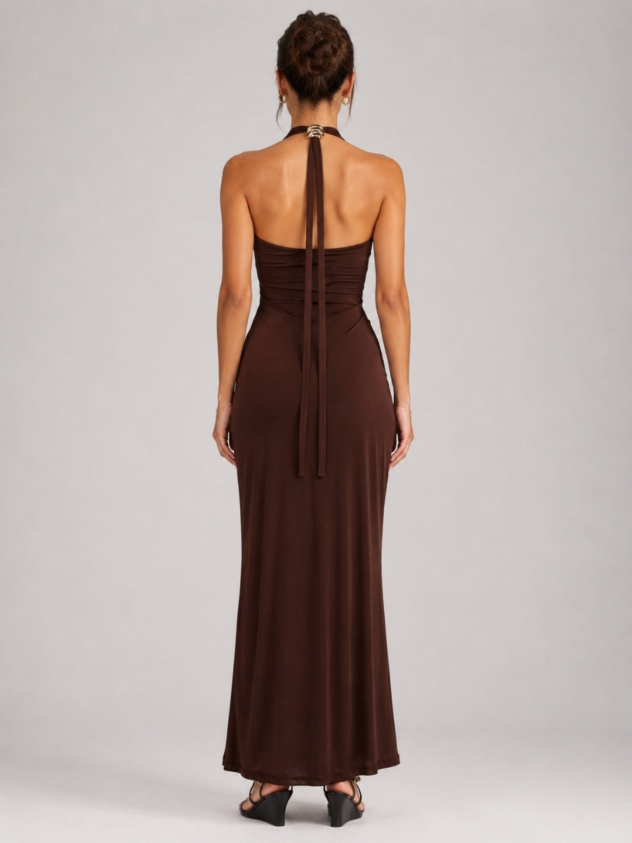 Lucienne Jersey Cross Halter Maxi Dress
