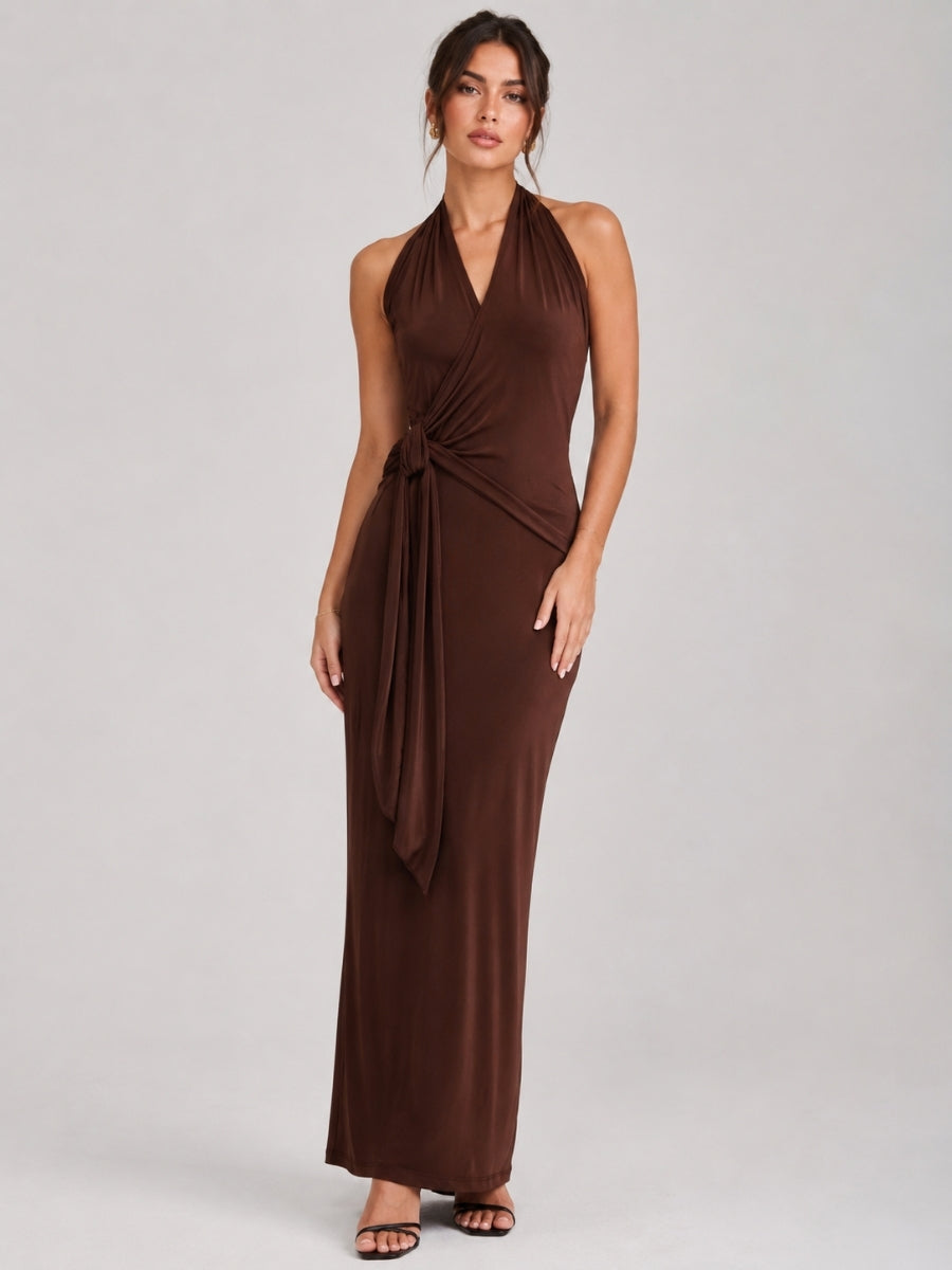 Lucienne Jersey Cross Halter Maxi Dress