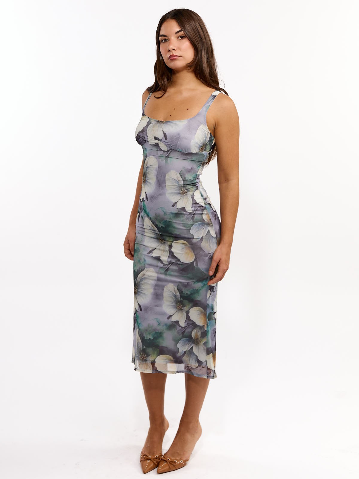 Chloe Square Neck Mesh Midi Dress