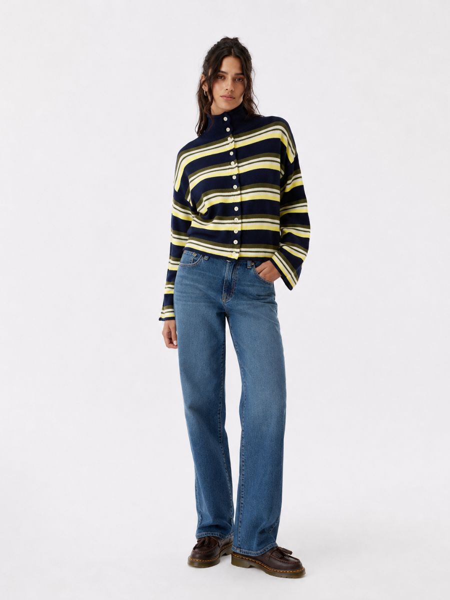 Elliot Funnel Neck Stripe Cardigan