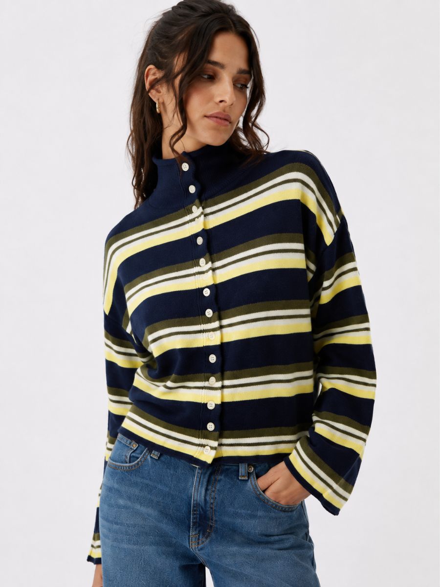 Elliot Funnel Neck Stripe Cardigan