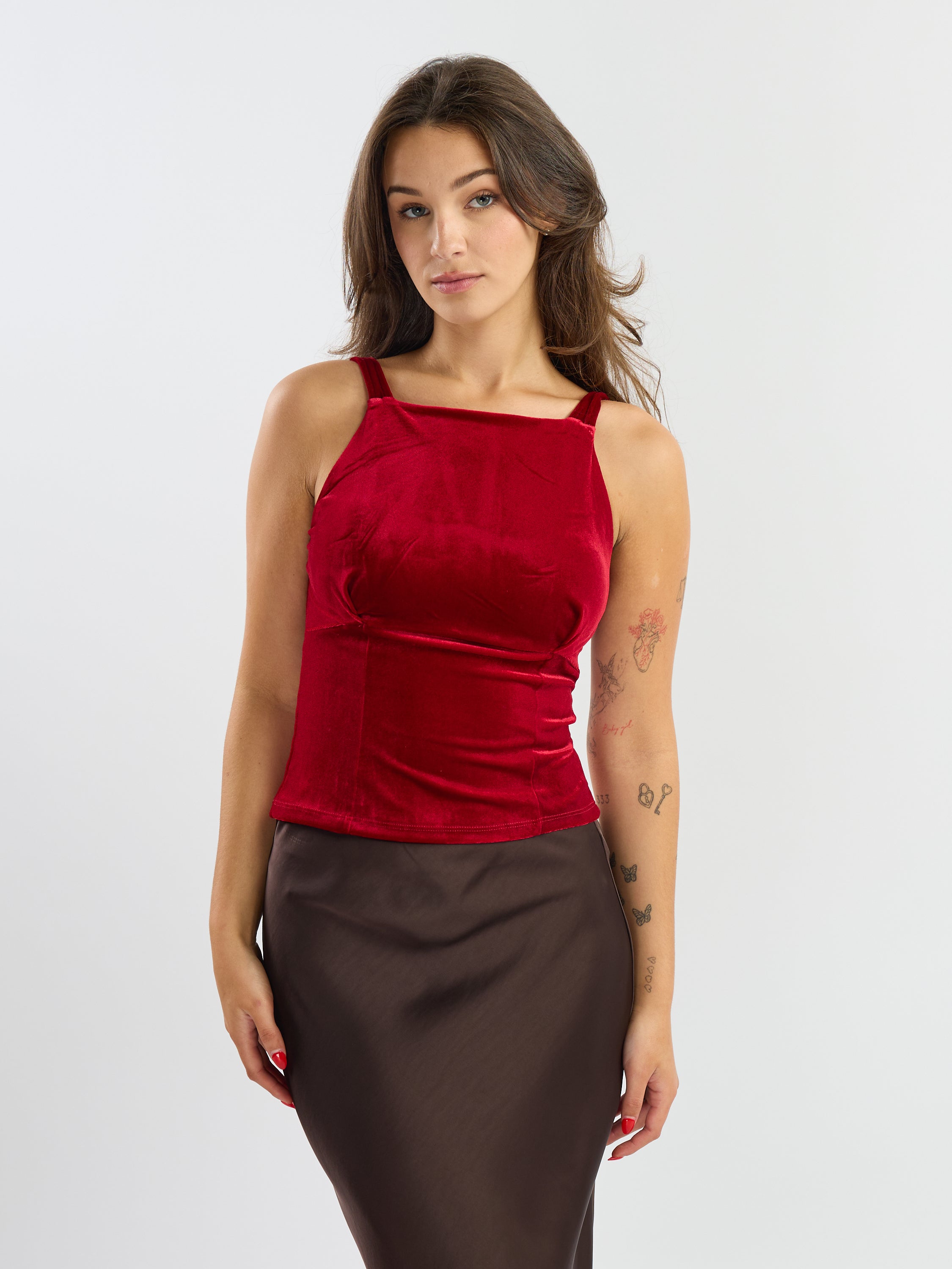 Velvet Sleeveless Bow Neck Top
