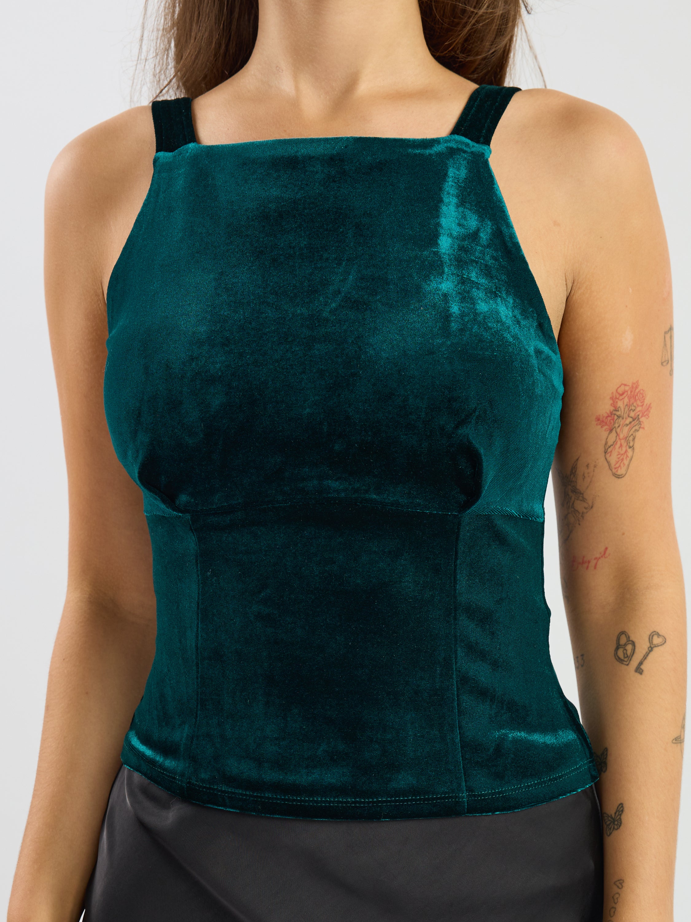 Velvet Sleeveless Bow Neck Top