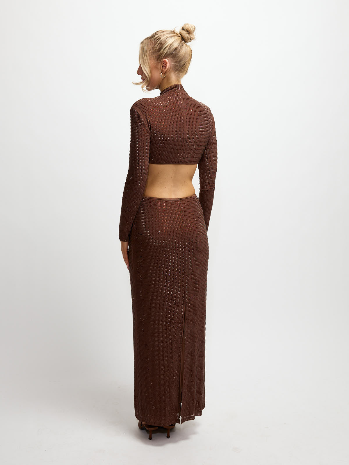 Retro Rhinestone High Neck Maxi Dress