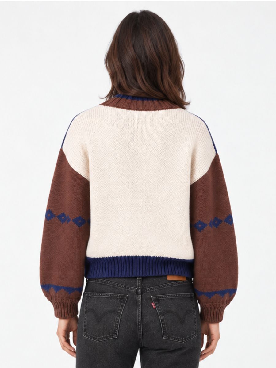 Sweet Rose Jacquard Zip Sweater