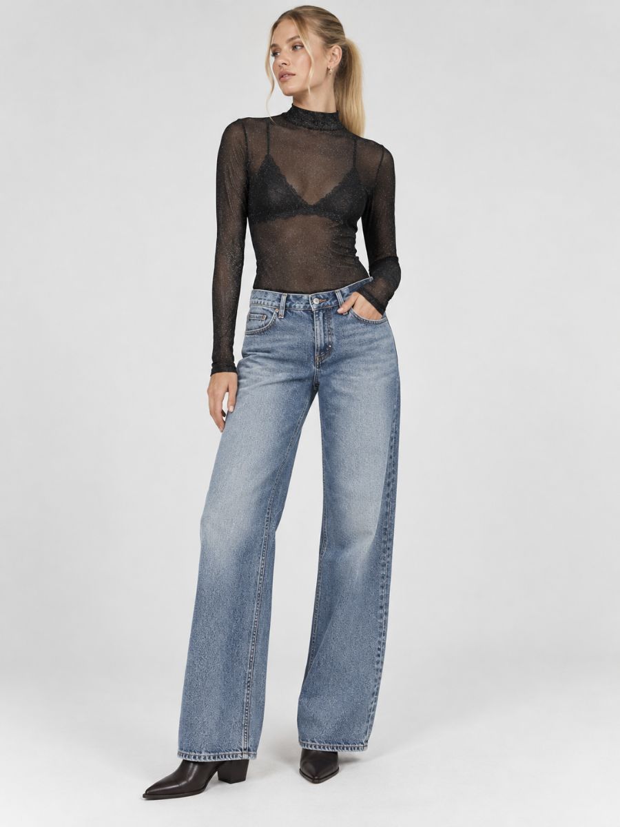 Sienna Mock Neck Sequin Mesh Bodysuit