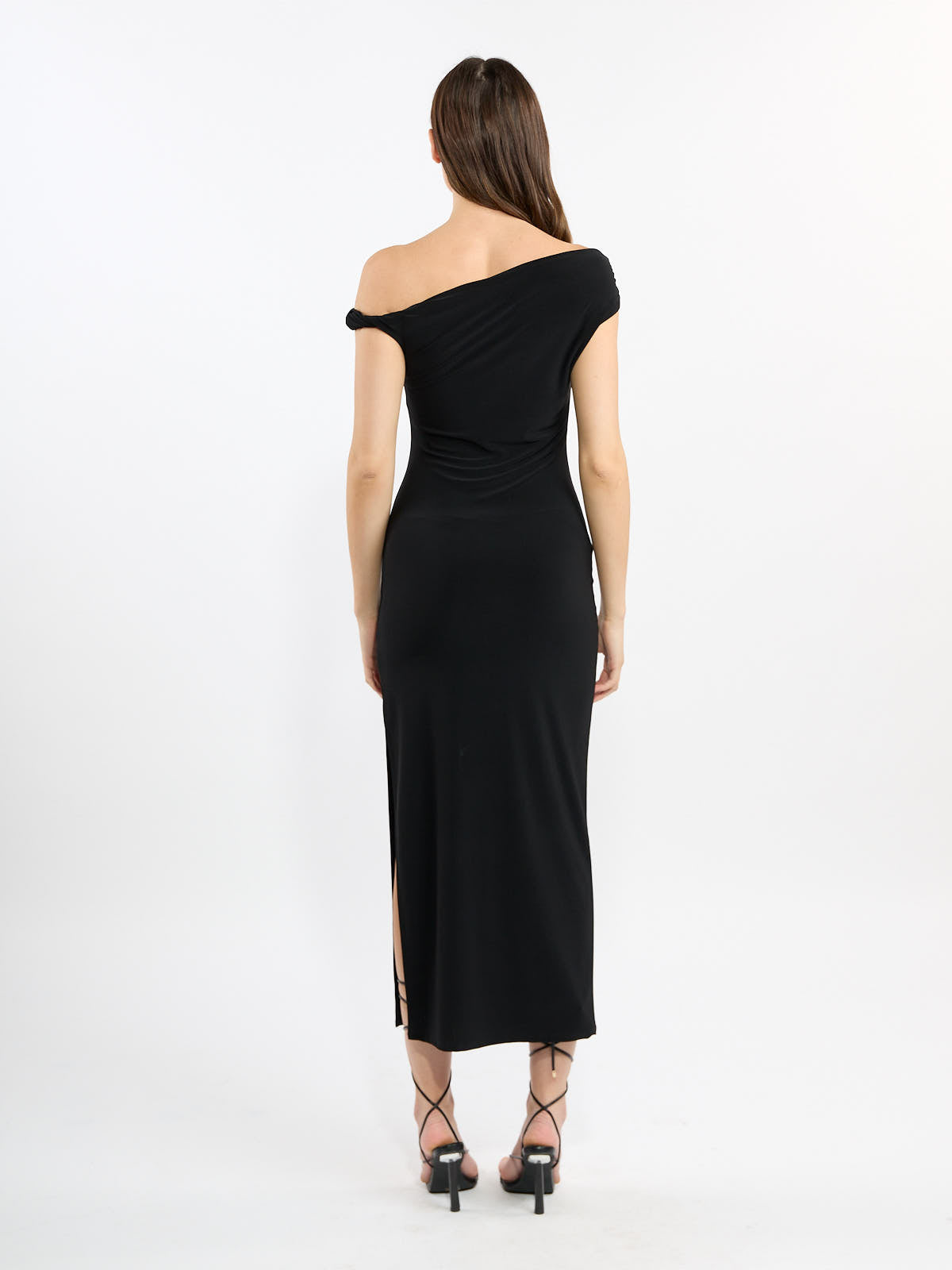 Veda Twist Shoulder Jersey Midi Dress