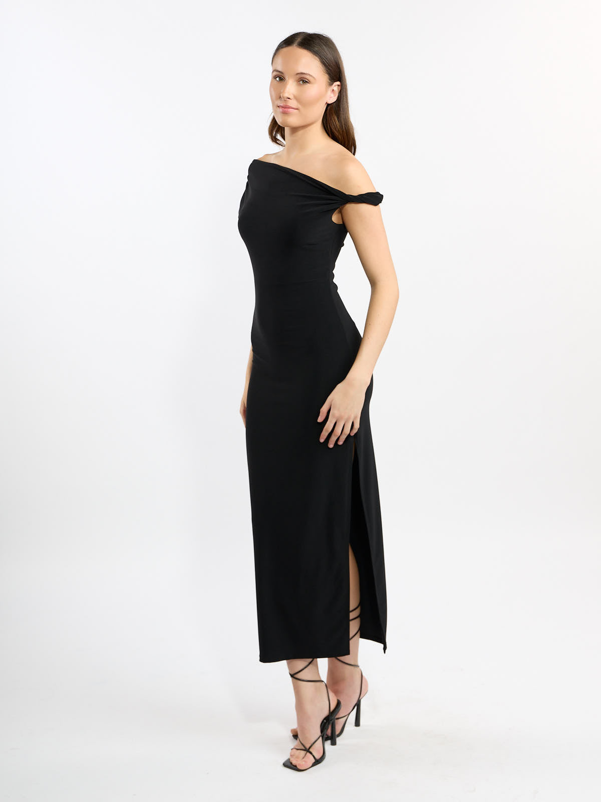Veda Twist Shoulder Jersey Midi Dress