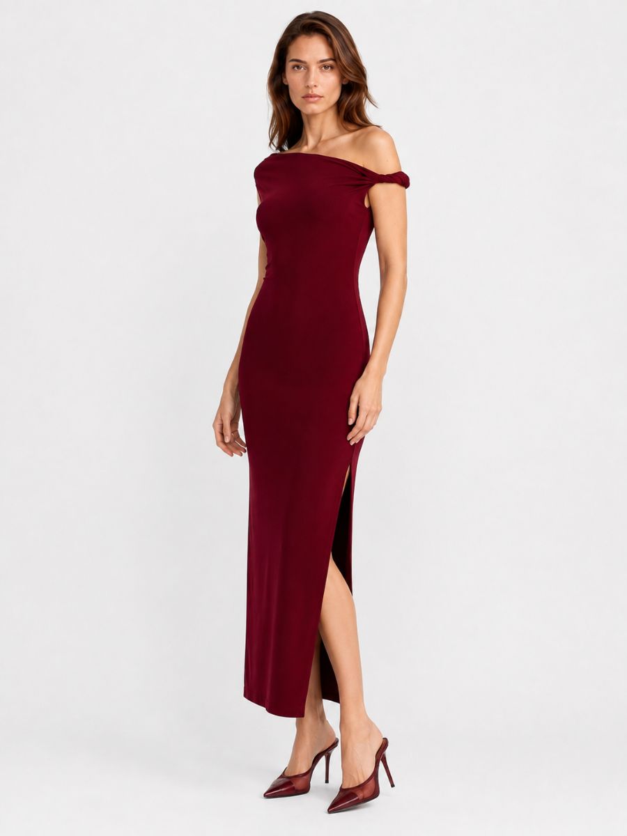 Veda Twist Shoulder Jersey Midi Dress