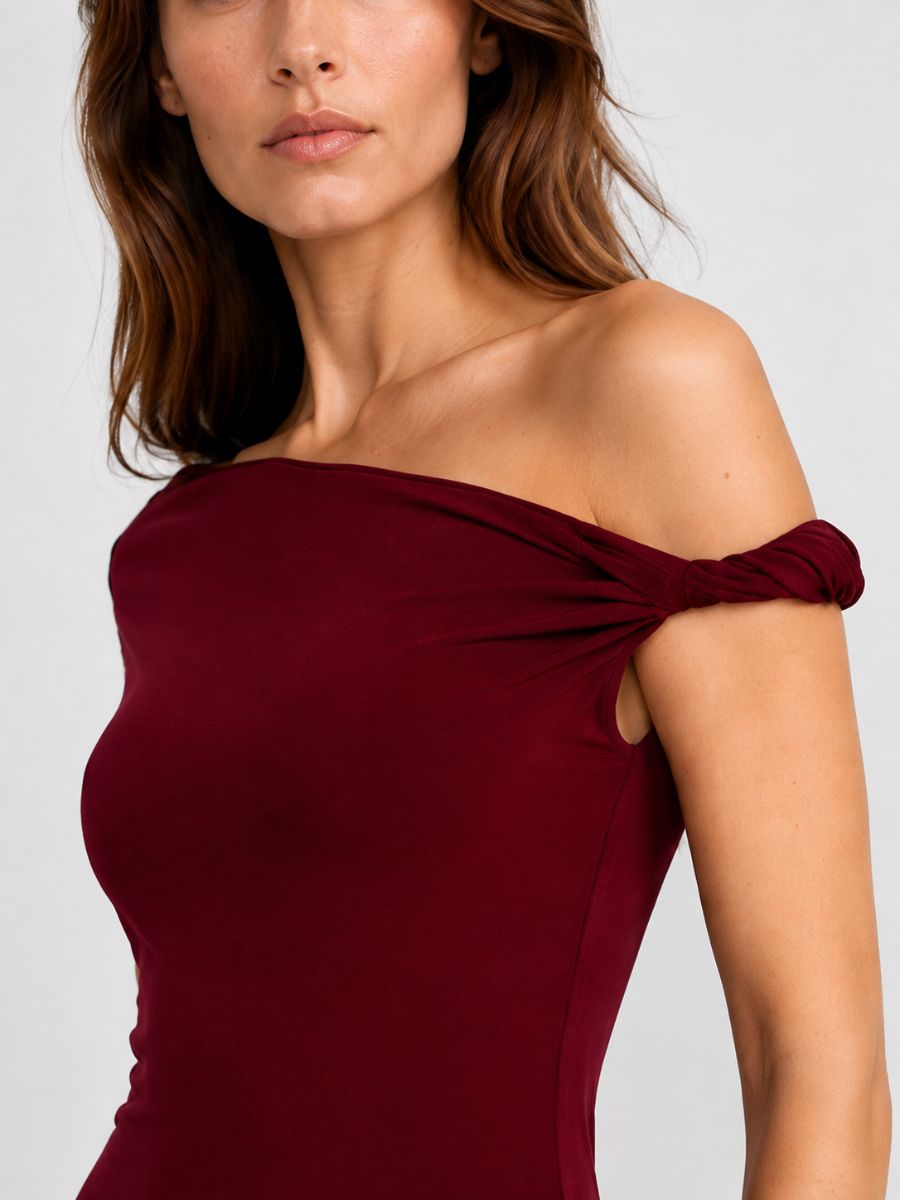 Veda Twist Shoulder Jersey Midi Dress