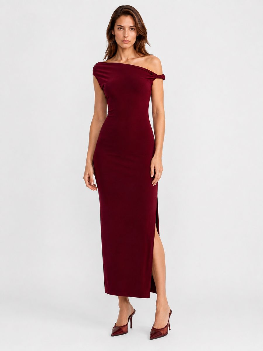 Veda Twist Shoulder Jersey Midi Dress