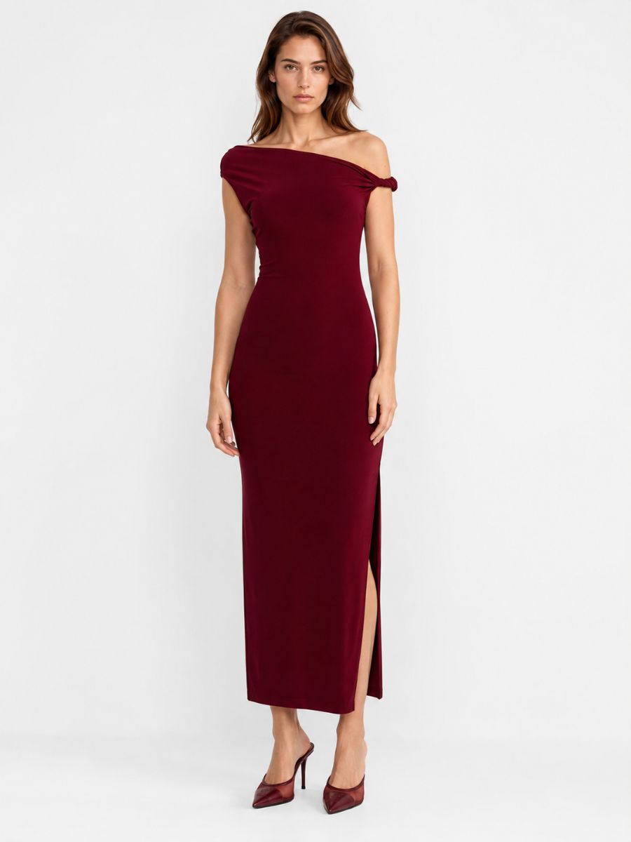 Veda Twist Shoulder Jersey Midi Dress