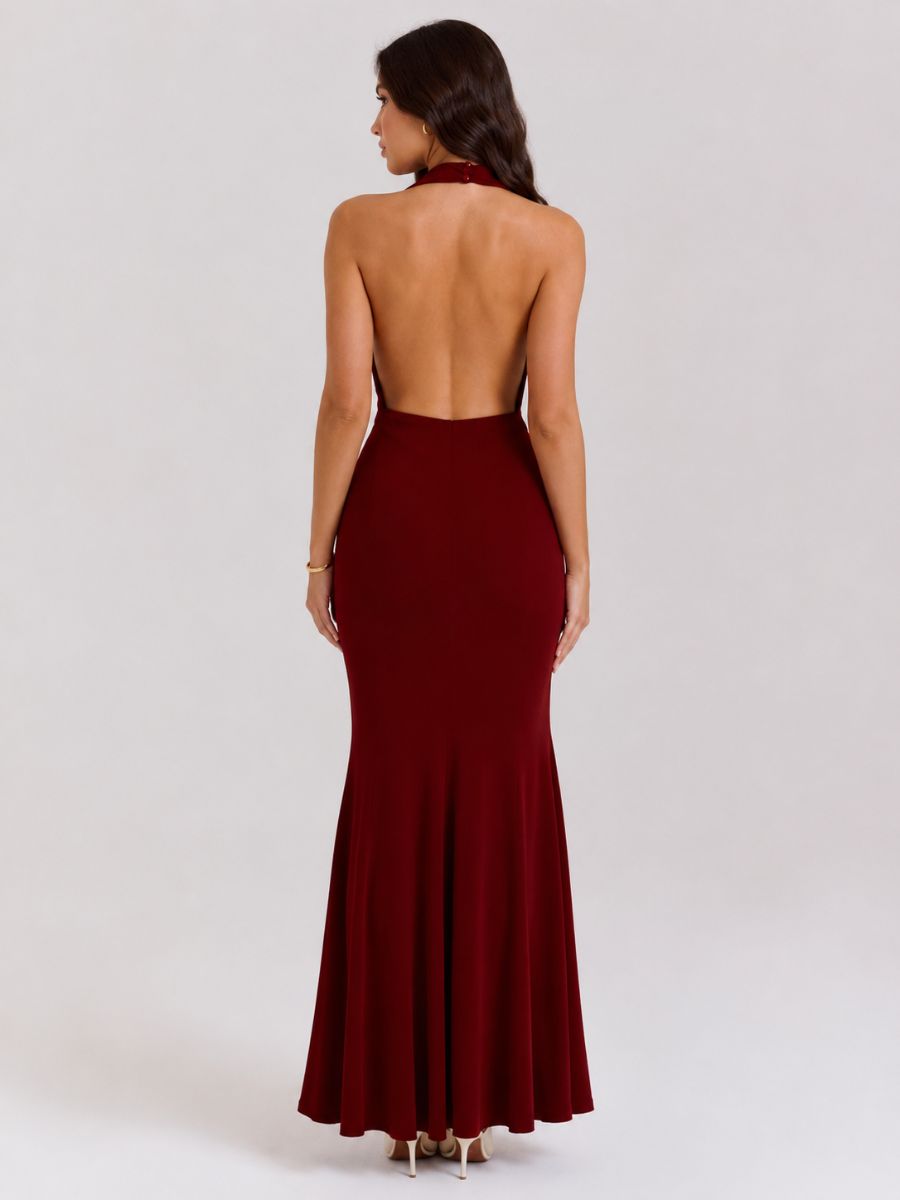 Zar Scoop Front Halter Maxi Dress