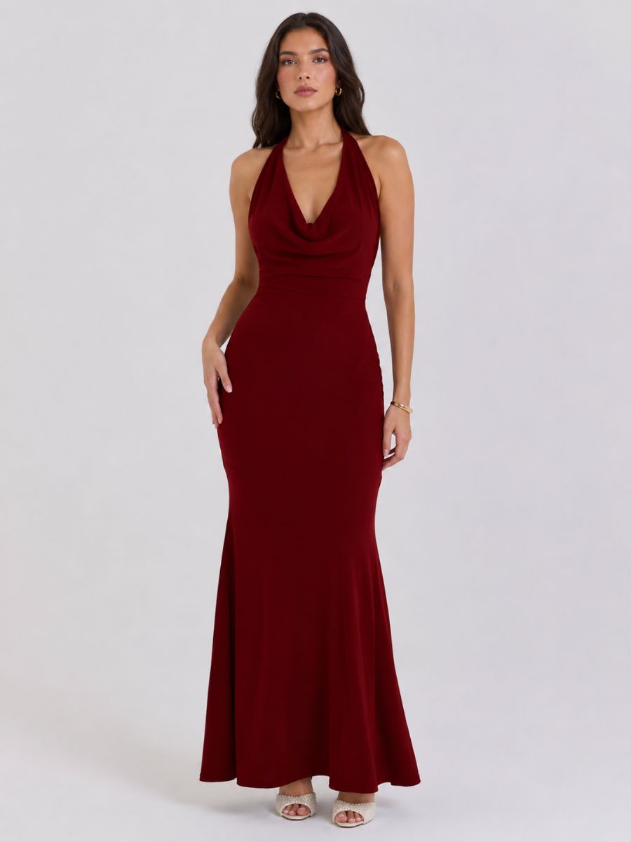 Zar Scoop Front Halter Maxi Dress