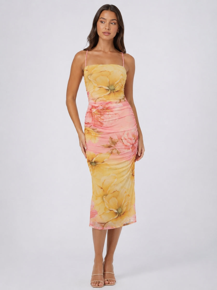 Kallia Floral Mesh Midi Dress