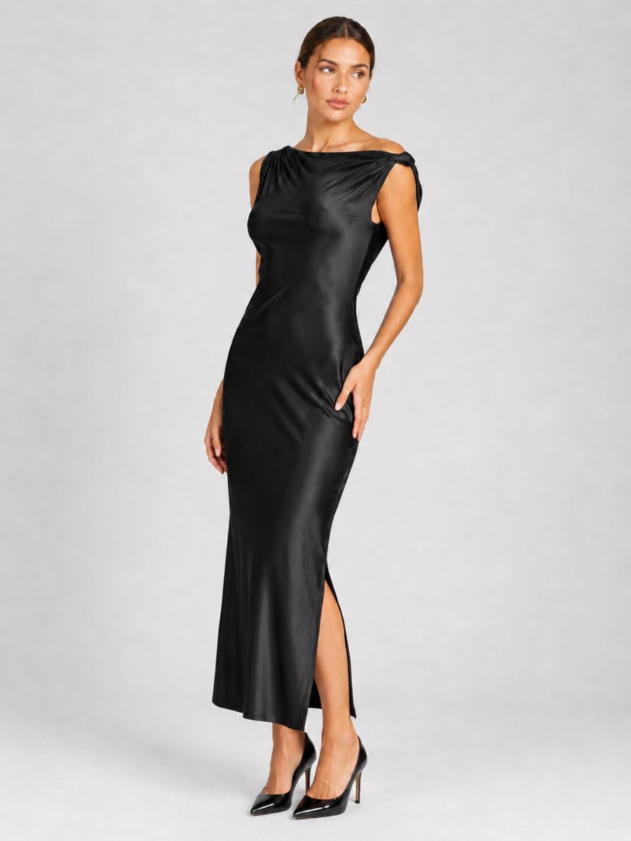 Veda Stretch Satin Midi Dress
