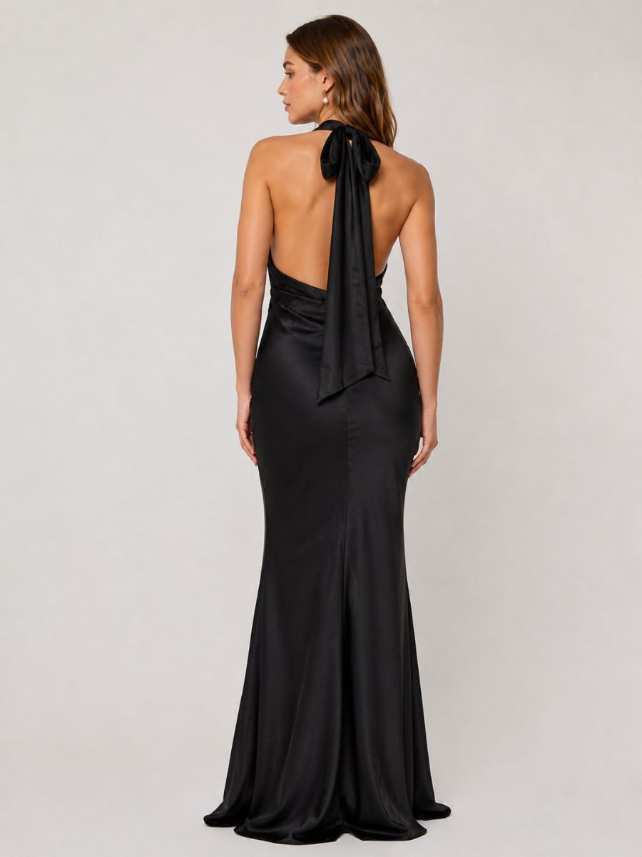 Mackenzie V-Neck Pleated Satin Maxi Dress