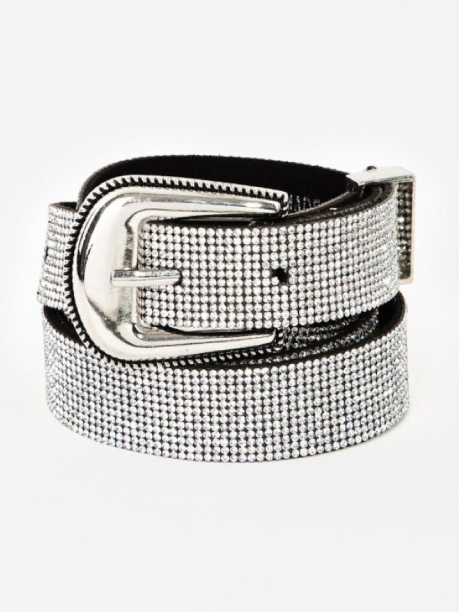 All Over Crystal Belt with Metal Tab