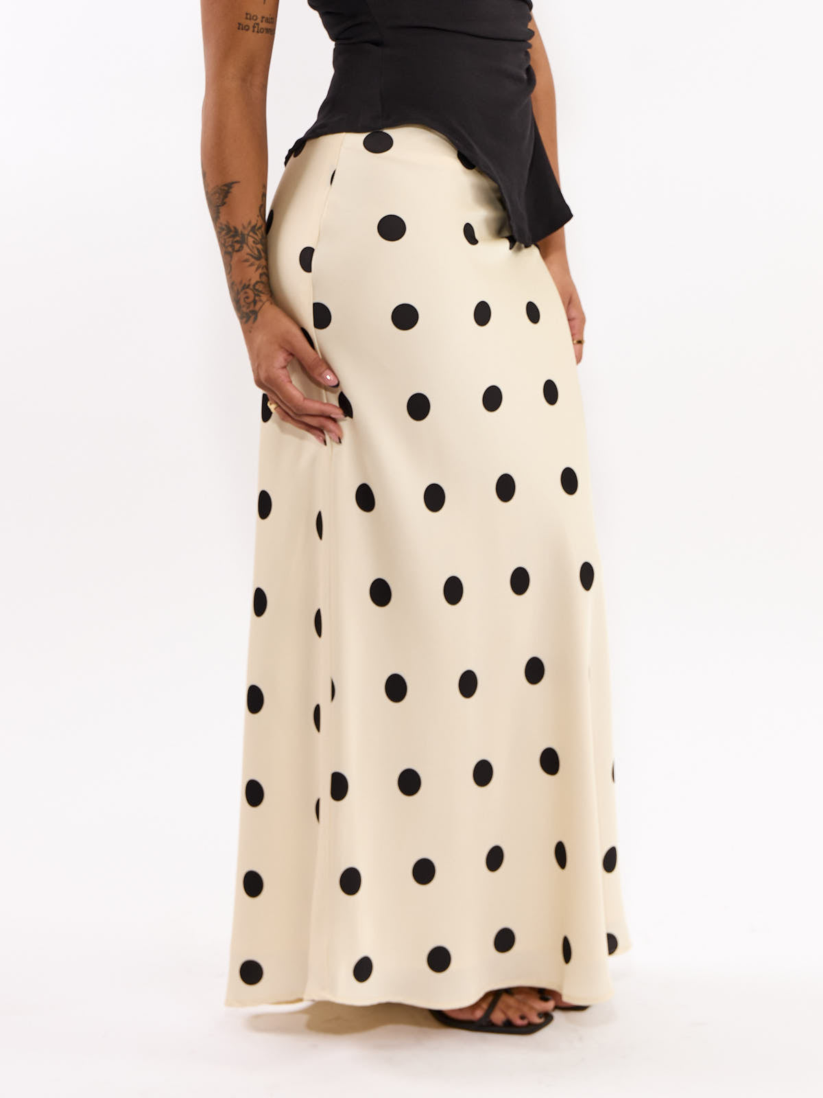 Satin Midi Polka Dot Skirt