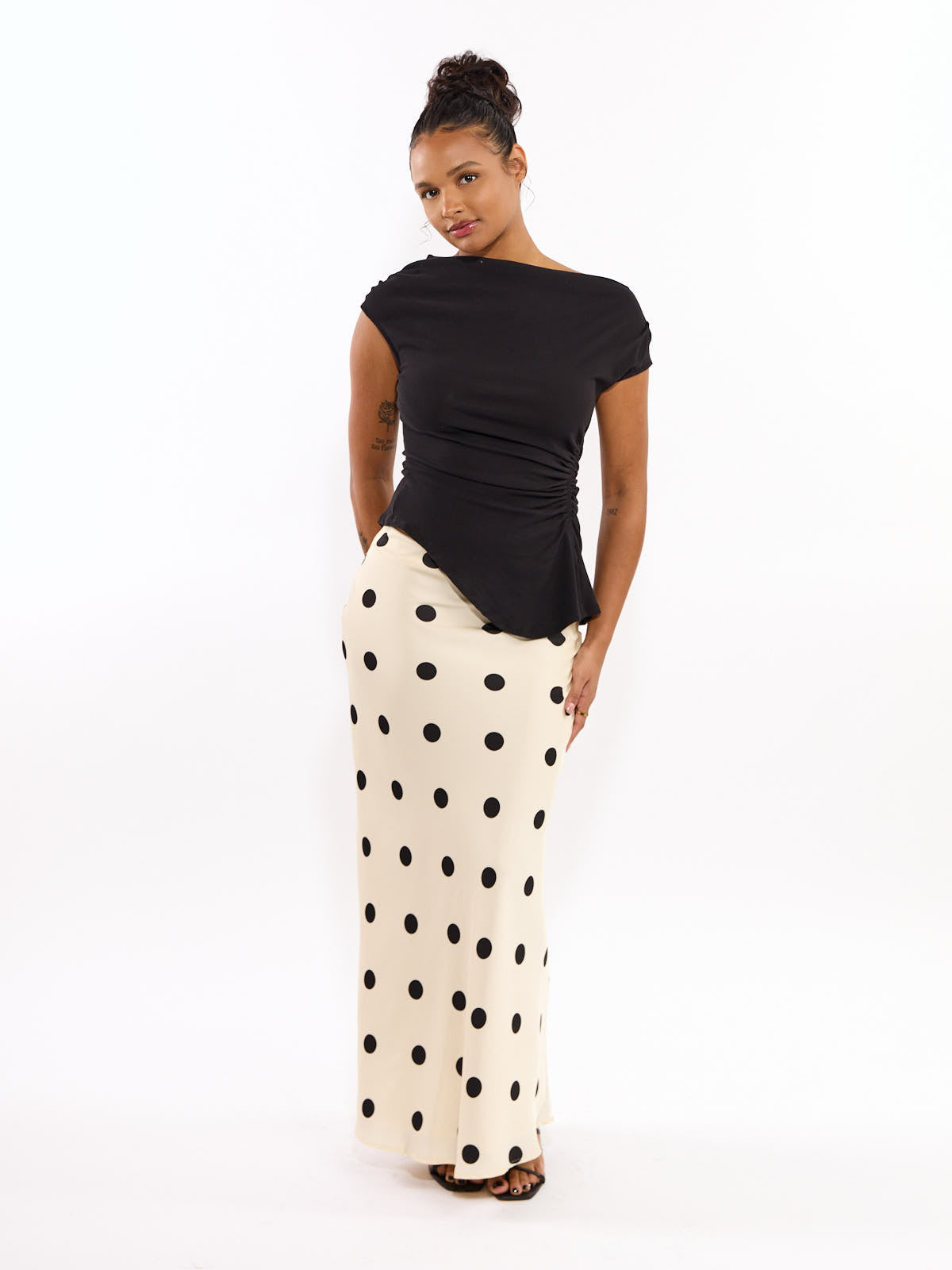 Satin Midi Polka Dot Skirt