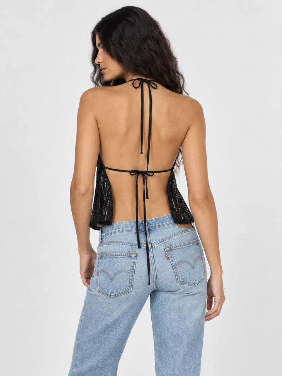 Sequin Front Tie Top