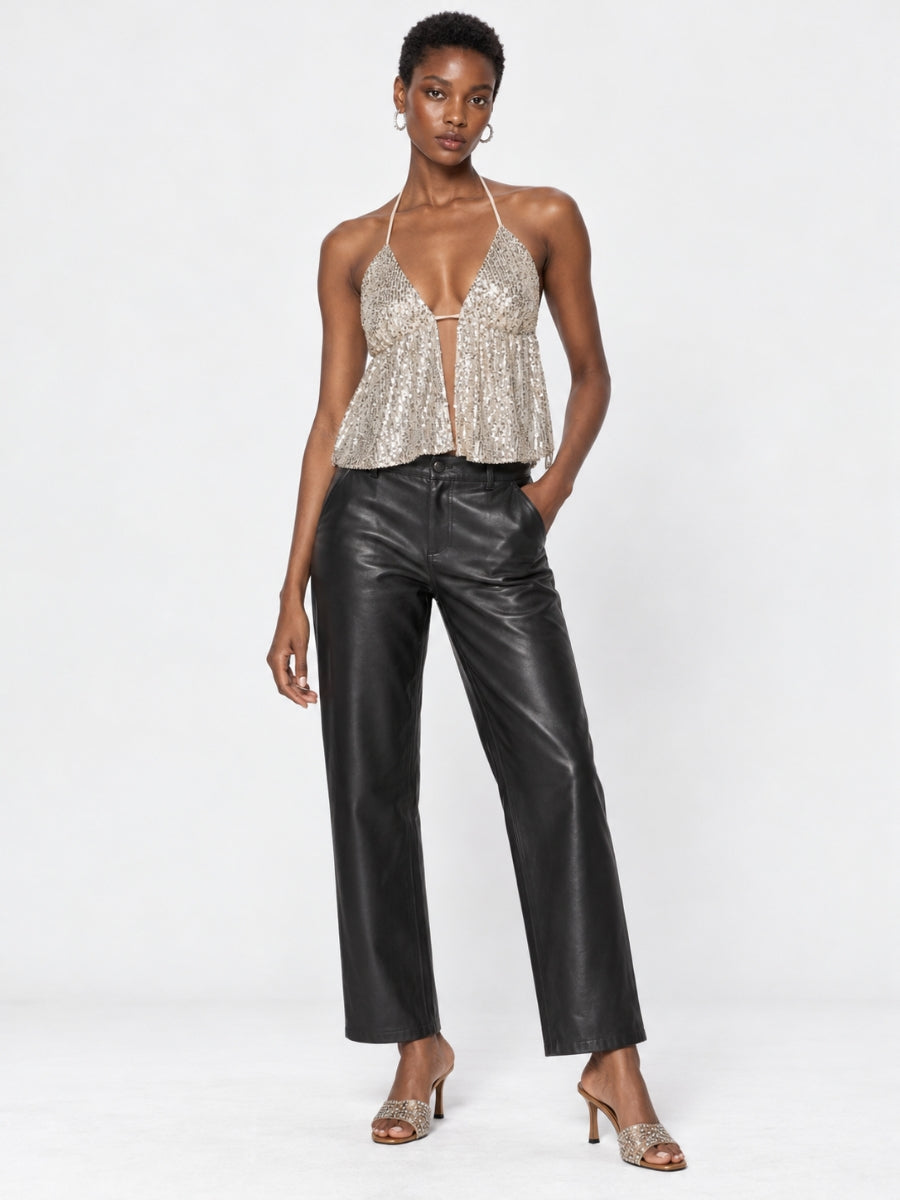 Sequin Front Tie Top