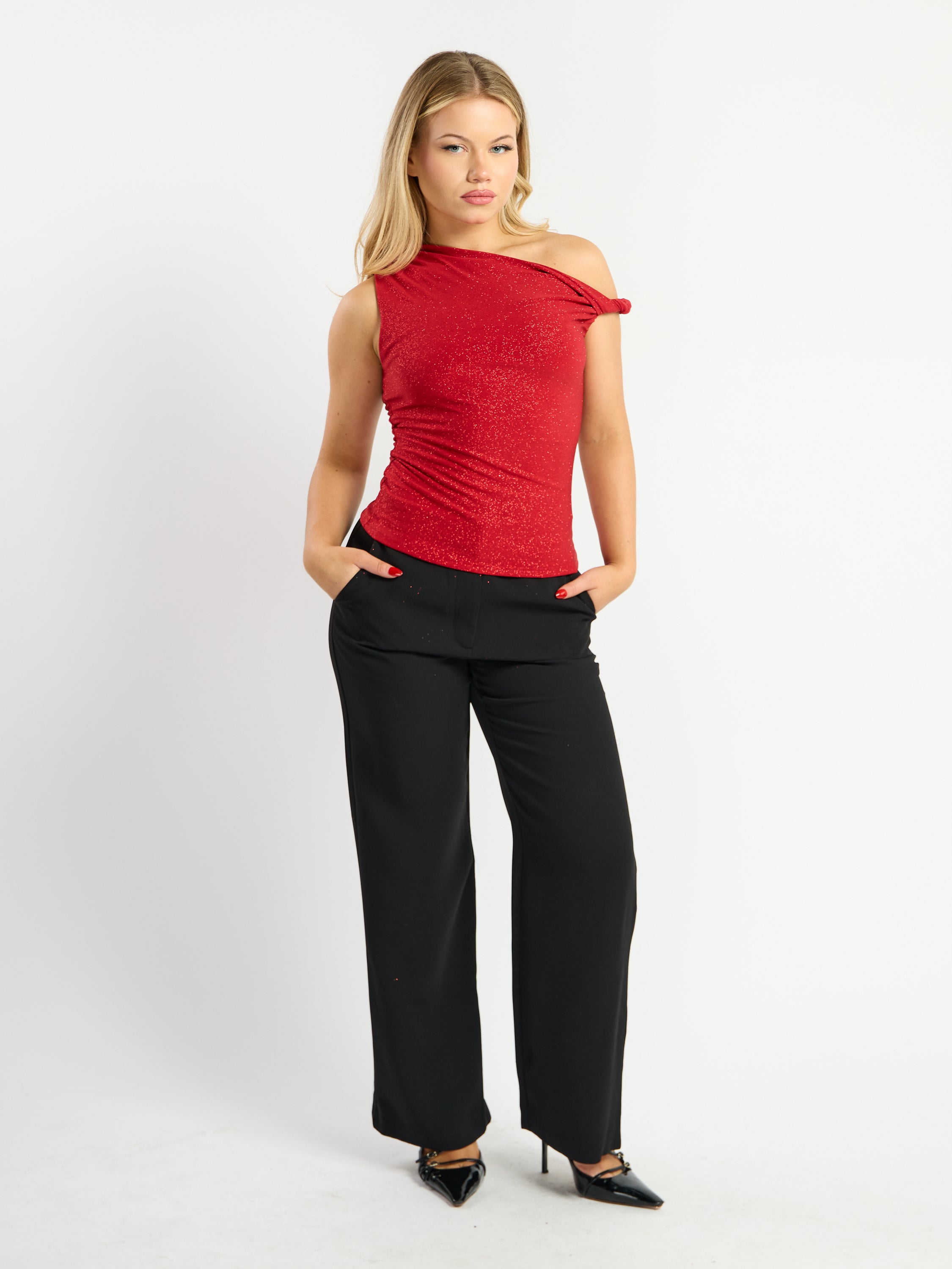 Veda Glitter Twist Shoulder Top