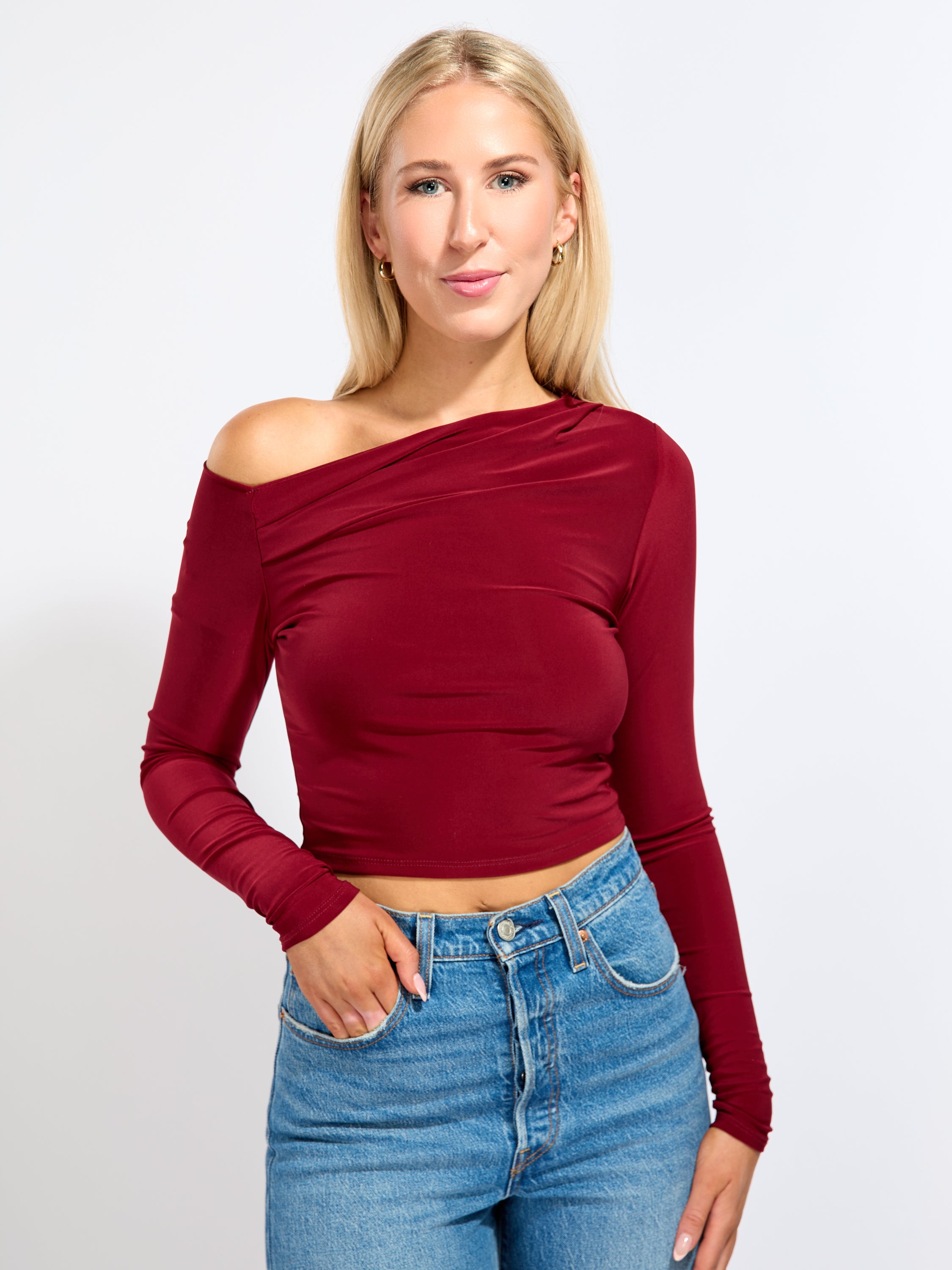 Aiko Jersey Long Sleeve Off-Shoulder Top