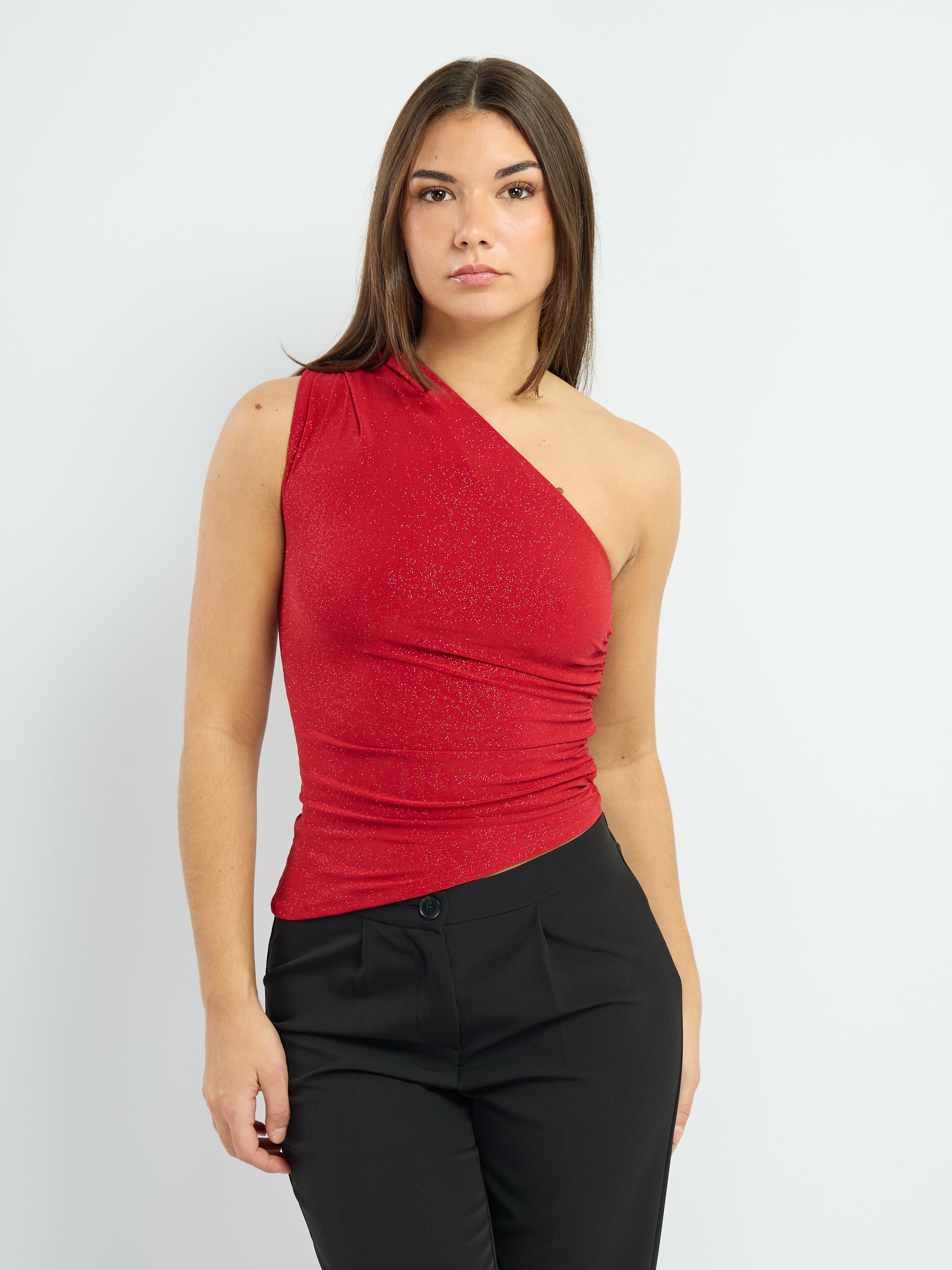 Elana One Shoulder Glitter Top