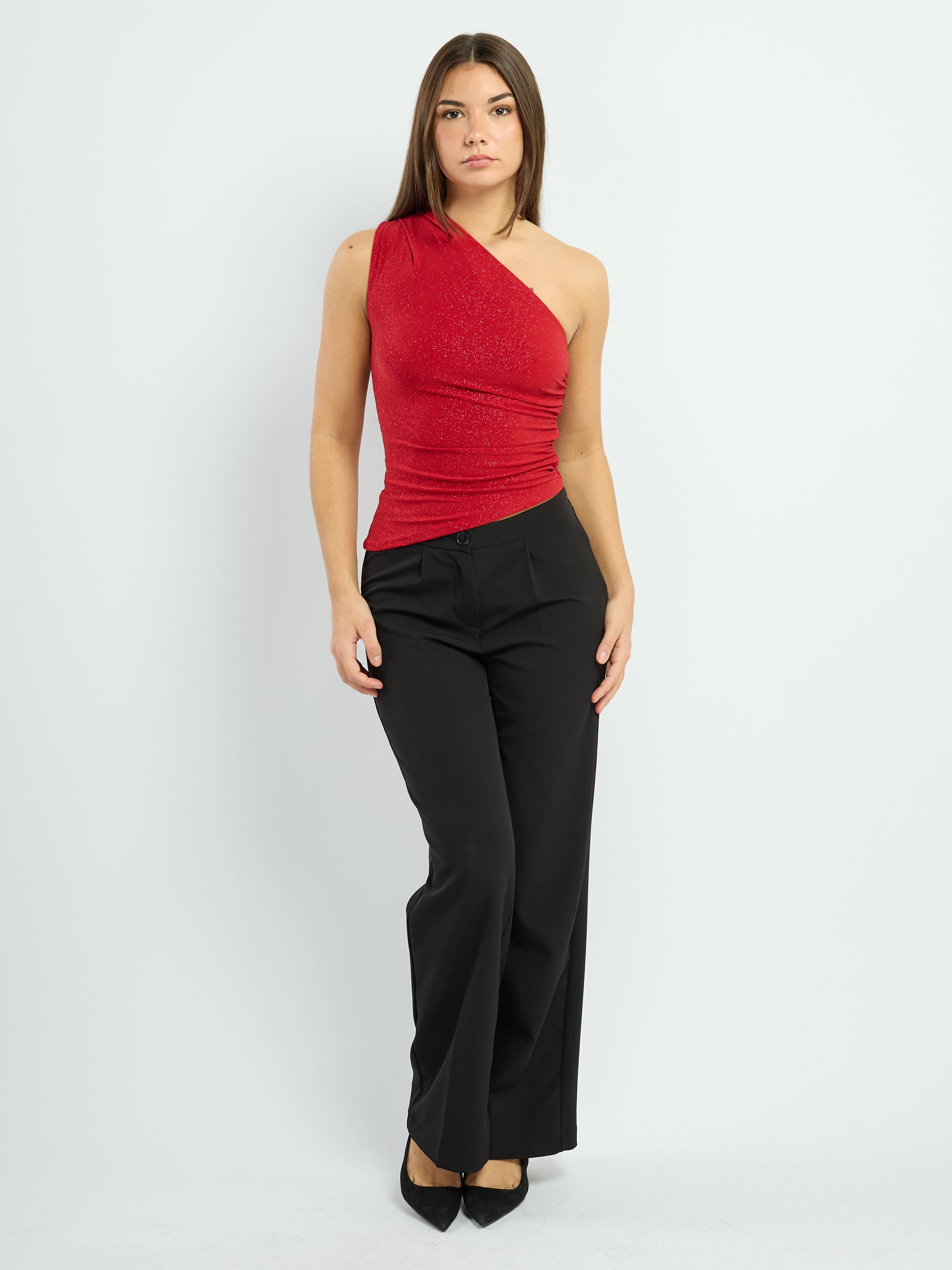 Elana One Shoulder Glitter Top