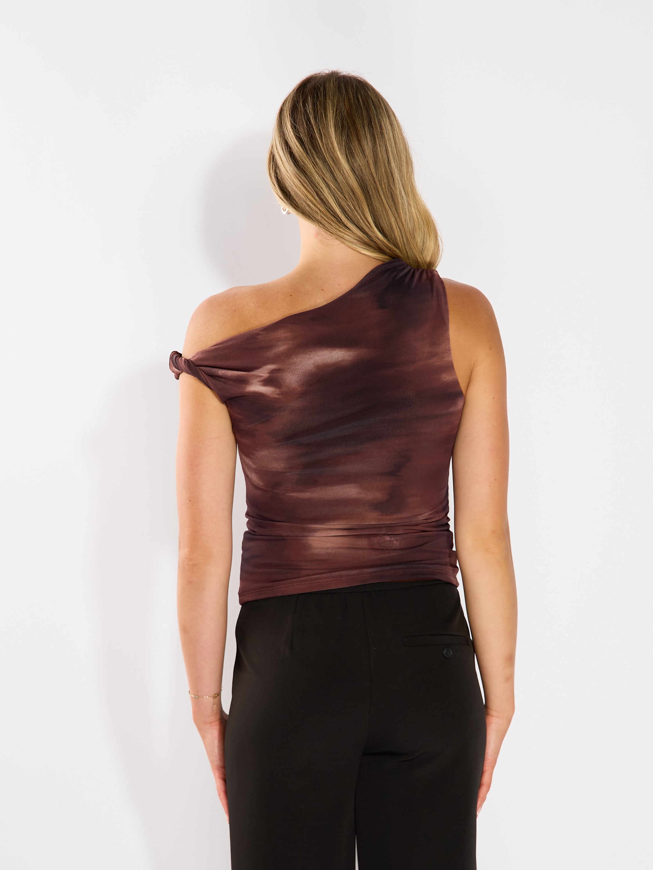 Veda Printed Twist Shoulder Top