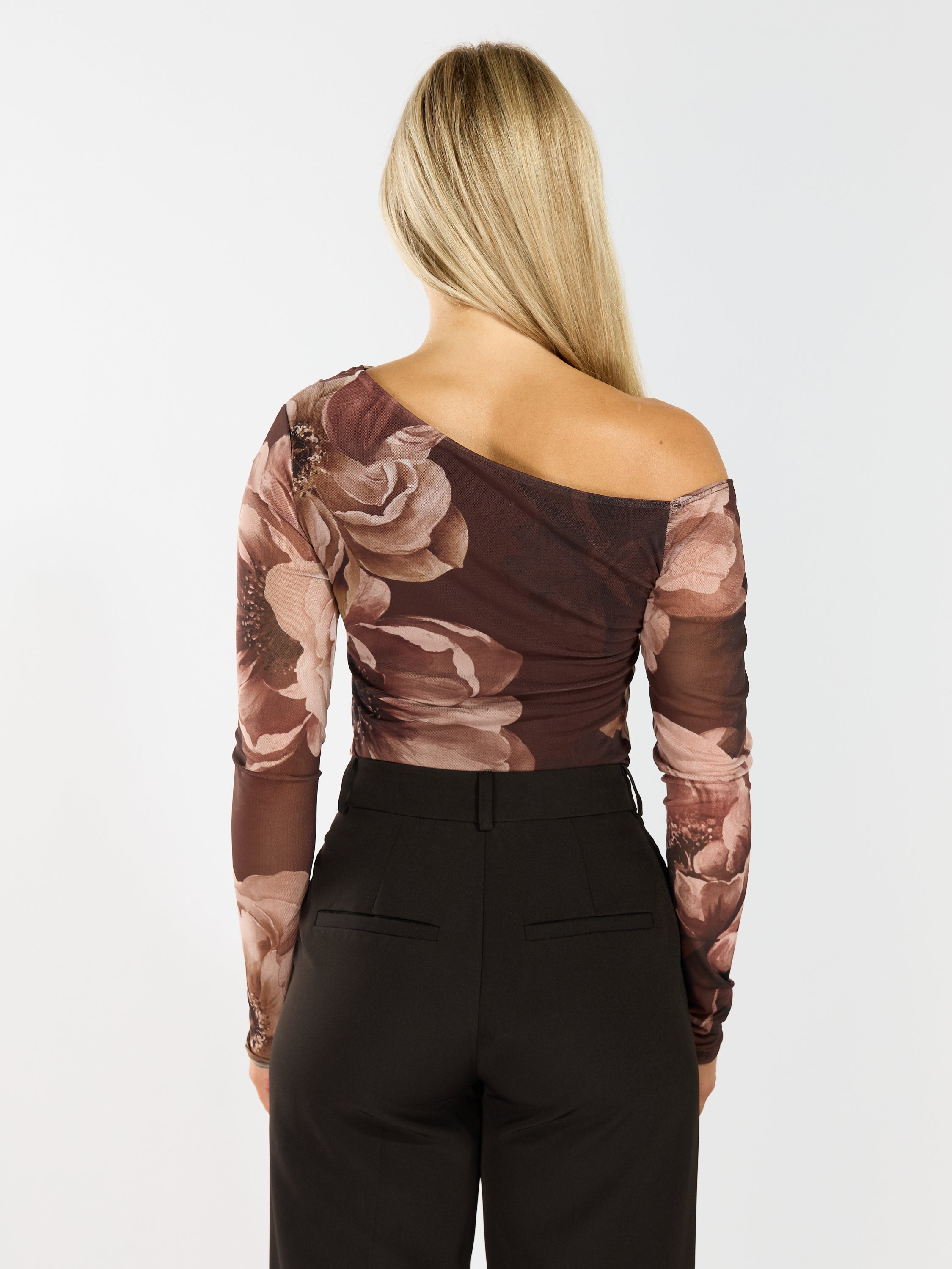 Aiko Mesh Print Off-the-Shoulder Long Sleeve Top