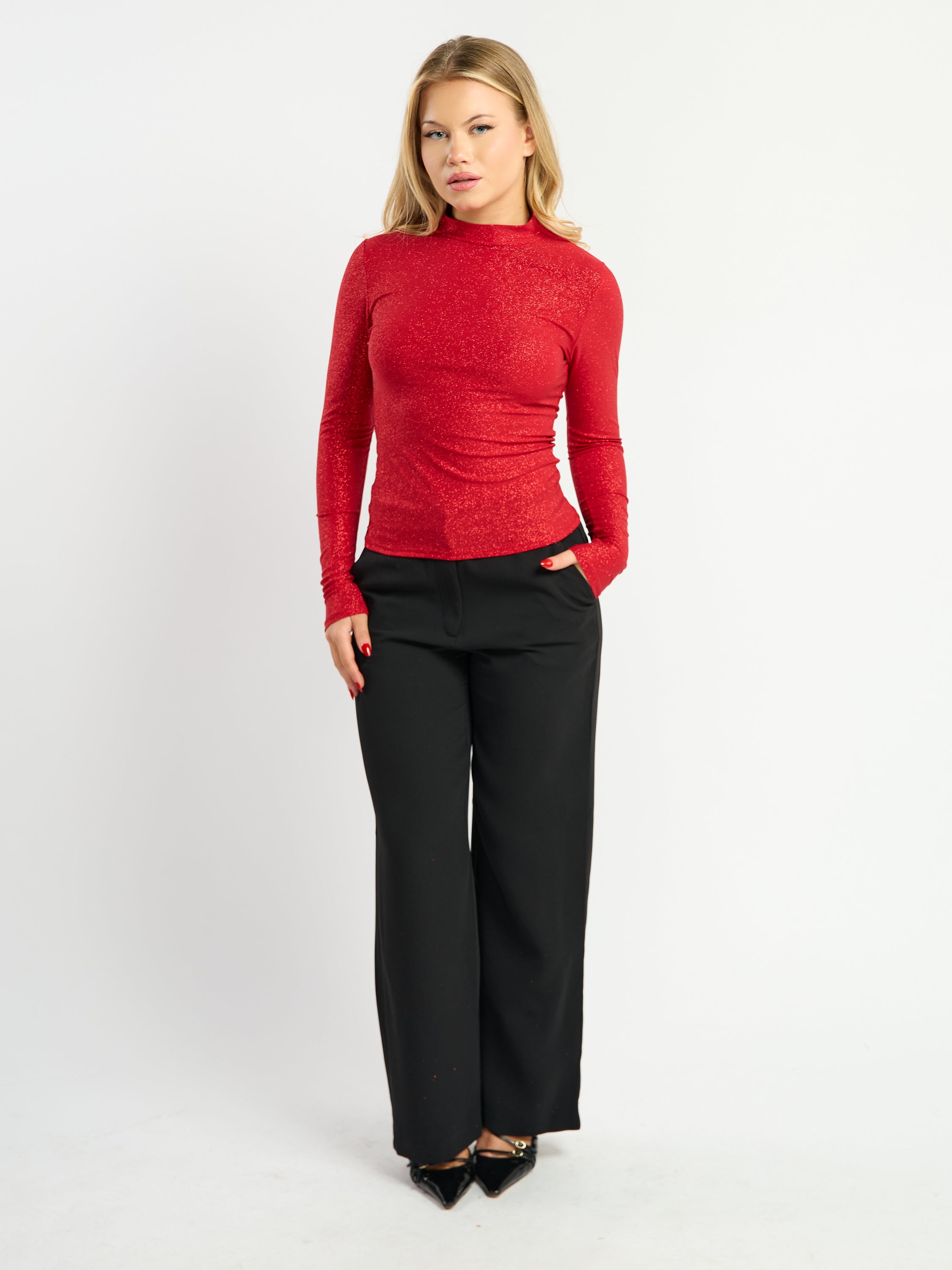 Carter Mock Neck Glitter Top