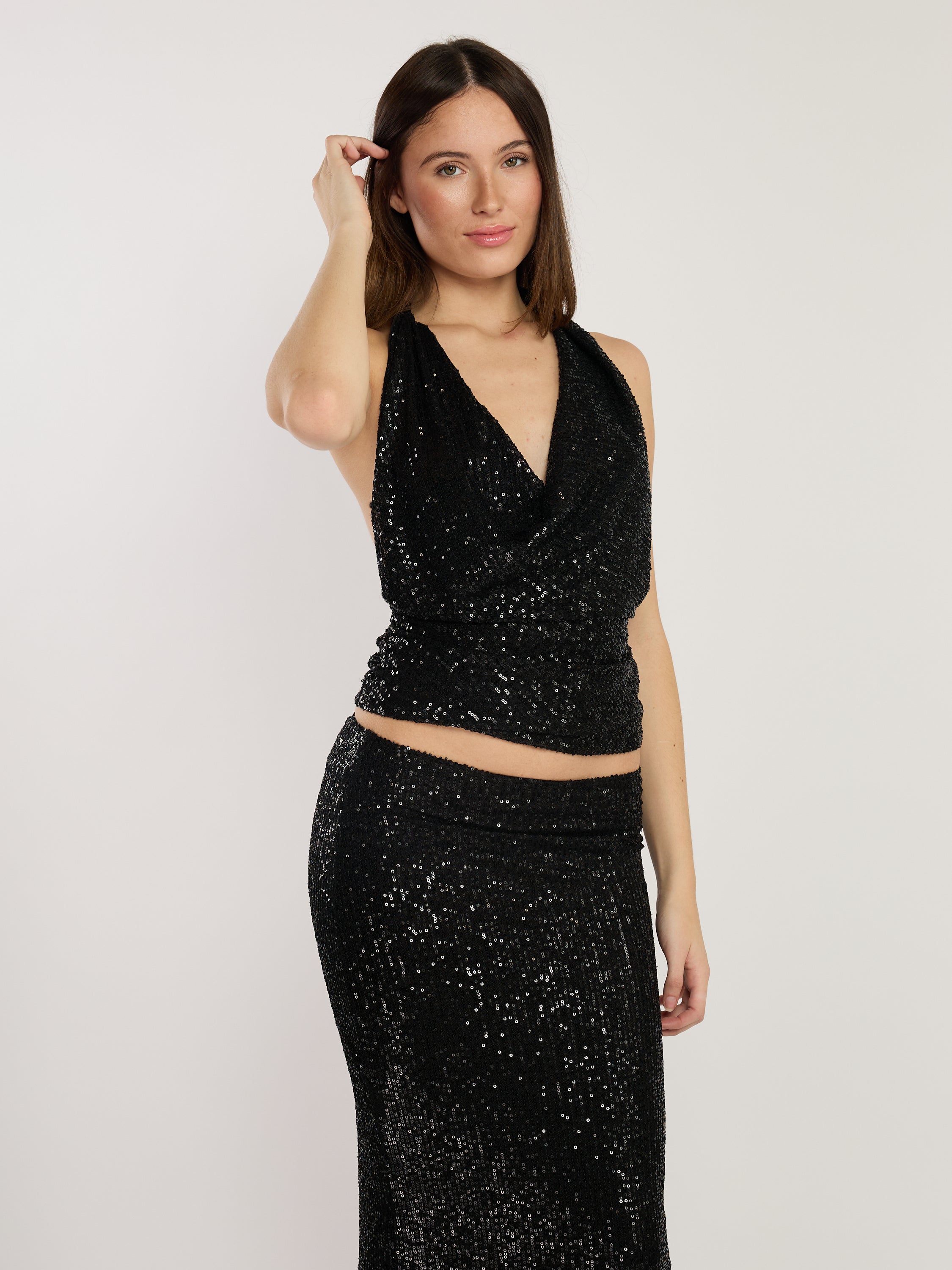 Zar Scoop Sequin Halter Top