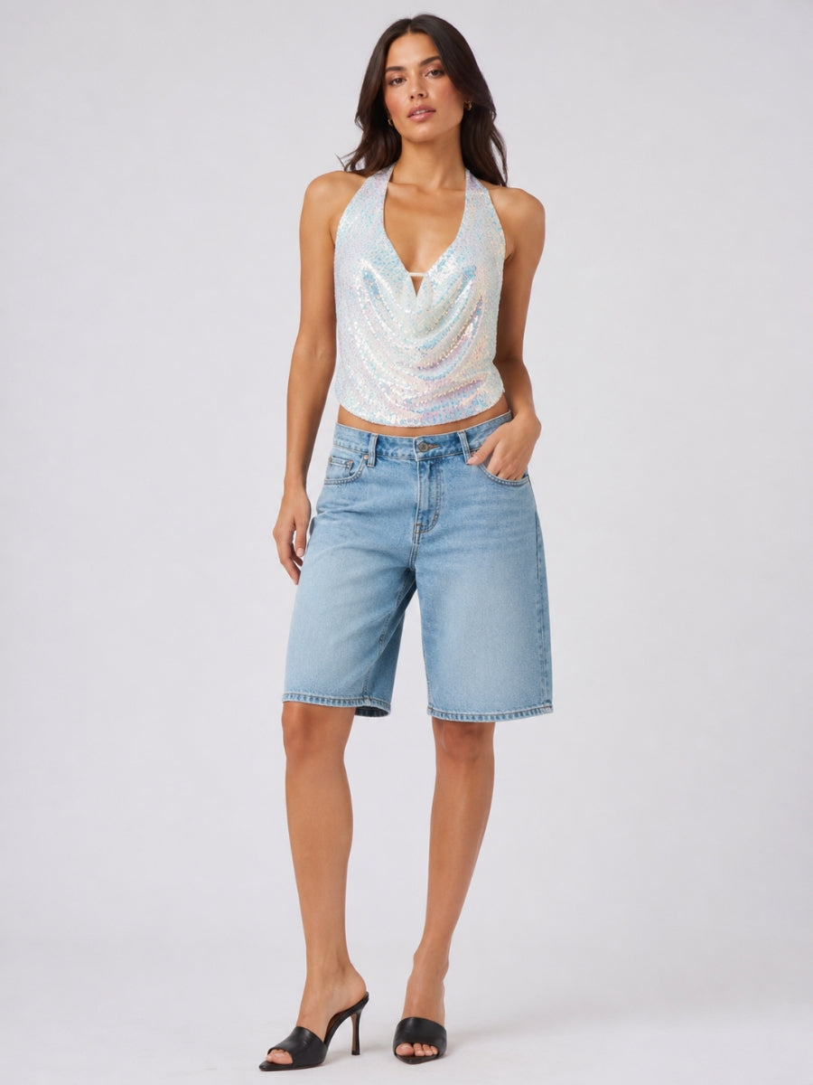 Havanah Sequin Deep Halter Top