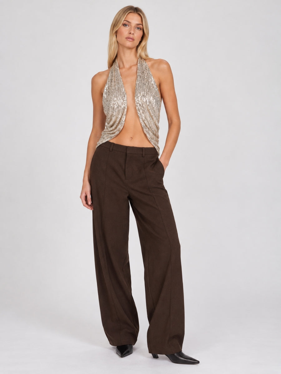 Nikky Sequin Cross Halter Top
