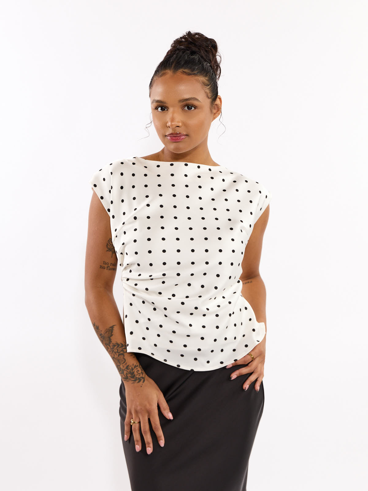 Polka Dot Boat Neck Top