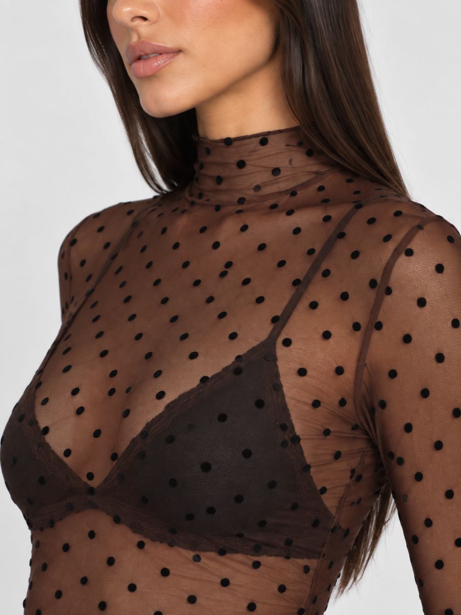 Stefano Mesh Flocked Polka-Dot Top
