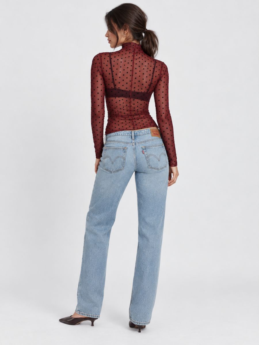 Stefano Mesh Flocked Polka-Dot Top